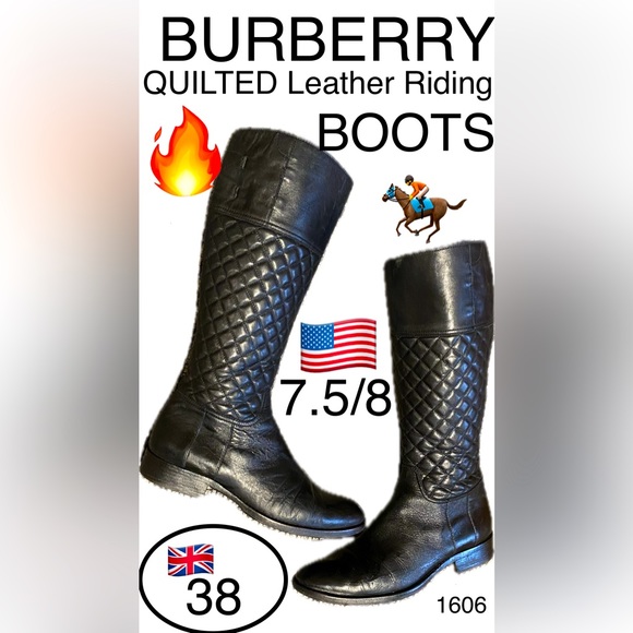 BURBERRY Black QUILTED ALL Leather Riding BOOTS🏇🇮🇹Italian made🔥EUC🇺🇸7.5/8 - Picture 1 of 17